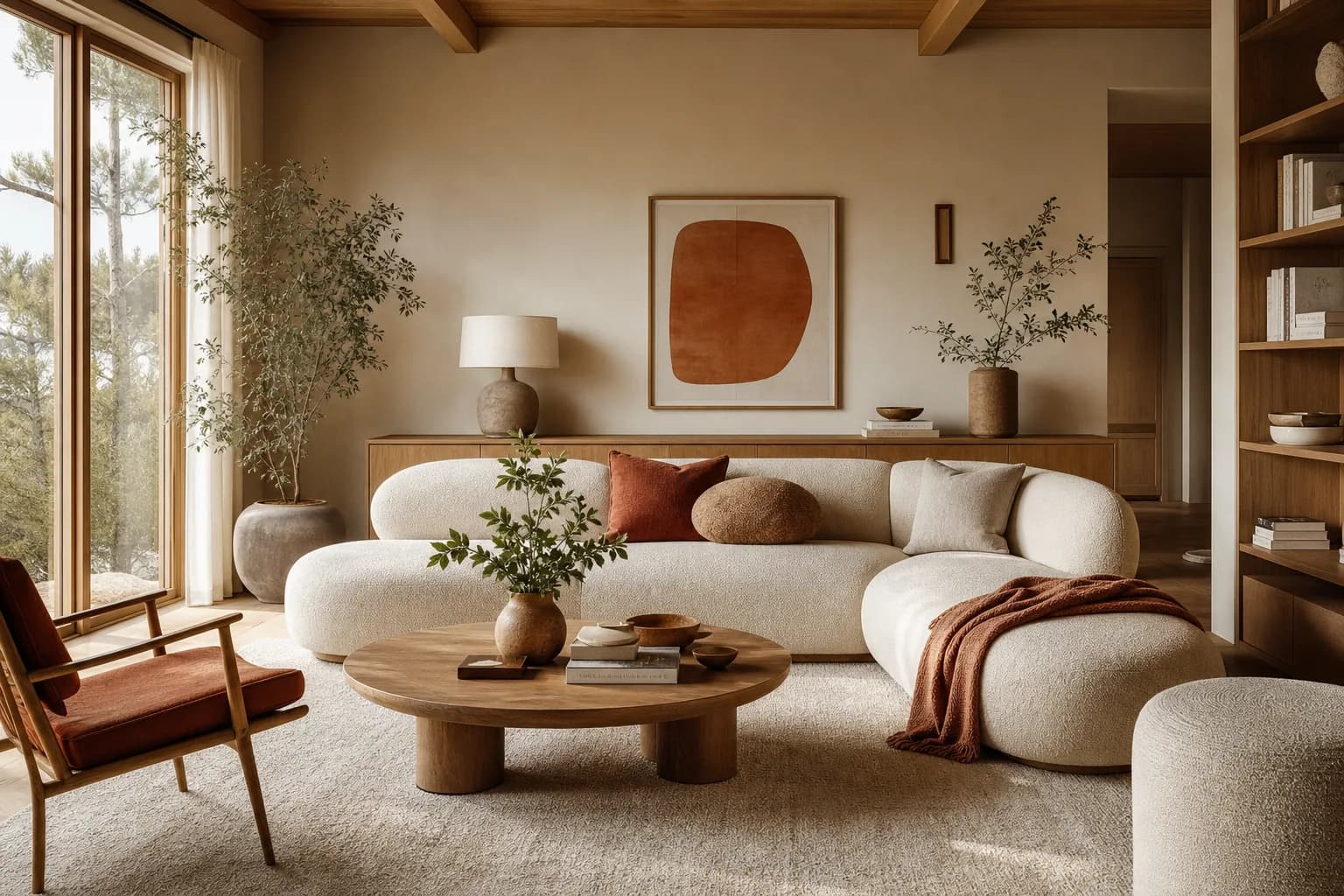 A warm, light-filled living room designed by Procuva
